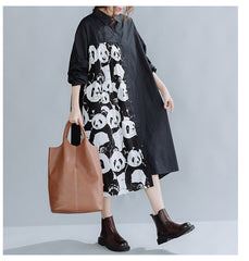 Women Retro Print Stitching Dress