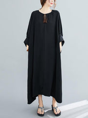 Artistic Retro Solid Raglan Sleeve Dress