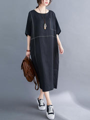 Loose Split-Joint Round-Neck Long Dress