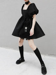Black Backless Empire Bandage Puff Sleeves Dress