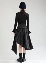 Original Design Irregular Solid Color Lace-Up Skirt