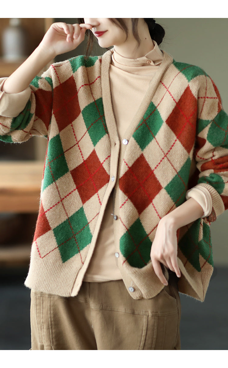 Retro Plaid Knitted Outwear