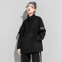 Cool Black Solid Splicing Thicken Sweatshirt