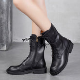 Women's Casual Solid Color Lace-Up Boots
