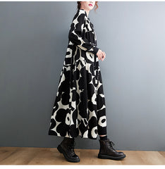 Loose Black And White Printed Maxi Dress