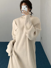 Loose Detachable Sleeve Long High Neck Pullover Sweater Dress