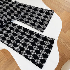 Women Plaid Slim Wide Leg Casual Pants