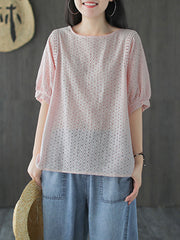 Artistic Retro Hollow Solid T-Shirts Tops