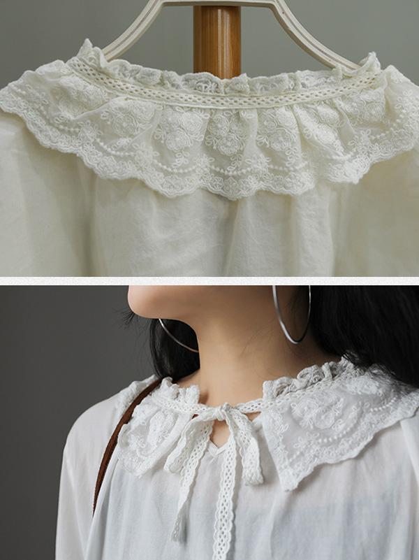 Vintage Embroidered Lace Collar T-Shirt
