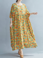 Literary Loose Printed Round Neck Casual Dress