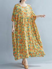Literary Loose Printed Round Neck Casual Dress