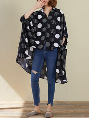 Polka-Dot Plus Size Cropped Bat Sleeve Shirt