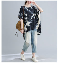 Women Tie-Dye Printed Loose Bat Sleeve T-Shirt