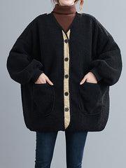 Loose V-Neck Thick Coat