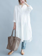 Simple Stand-collar White Long Blouse Dress