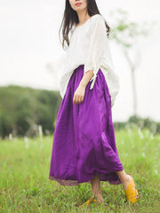 Loose Purple Pleated Silk Skirt