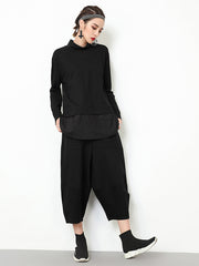 Black Zipper Asymmetric Split-Joint Split-Side T-Shirts Tops