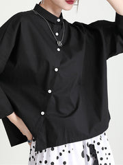 Lapel Solid Original Short Blouse