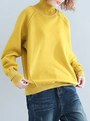 Women Simple High Neck Pullover Sweatshirt