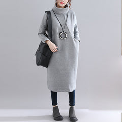 Loose Solid Color Turtleneck Midi Dress