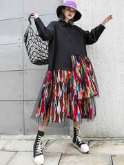 Colorful Printed Cropped Split-Joint Midi Dress