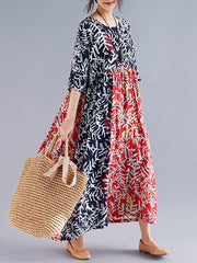 Round Neck Loose Printed Short Sleeve Casual Dress