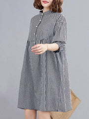 New Loose Plaid Puff Sleeve Shirt Dress