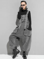 Loose Washed Jean Sleeveless Jumpsuit