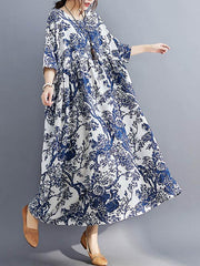 Original Round-Neck Floral V-Neck Dress