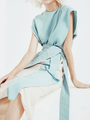 Temperament Color Matching Lace High Waist Ruffle Dress