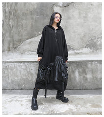 Women Stitching Hooded Long Sleeve Dress
