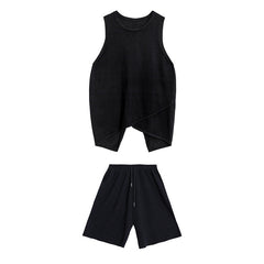 Women Retro Knitted Vest And Shorts Two-Piece Suit