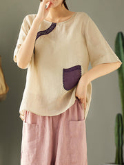 Retro Colored Round Neck Casual T-Shirt