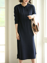 Women Round Neck Loose Hooded Dress