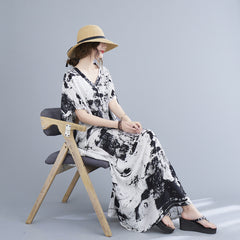Loose V-Neck Print Leisure Dress