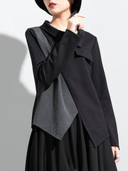 Women Lapel Color Matching Irregular Bottoming Shirt