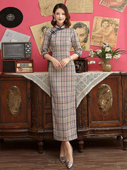 Vintage Plaid Improved Long Cheongsams
