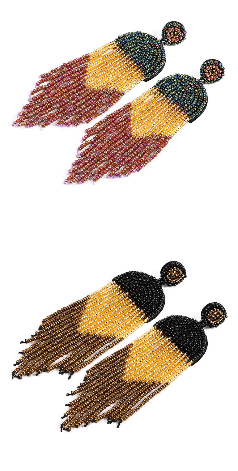 Colorful Rice Beads Bohemian Tassel Earrings