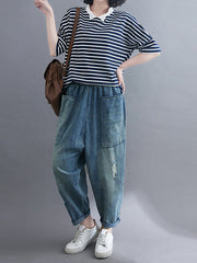 Women Loose Casual Harem Denim Casual Pants