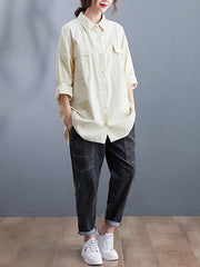 Lapel Solid Long Sleeves Shirt