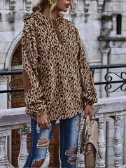 Women Stitching Leopard Print Round Neck Loose Sweatshirt