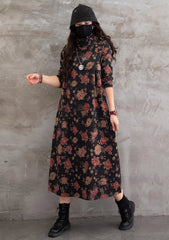 Vintage Casual Floral Printed Midi Dress