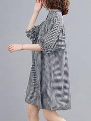 New Loose Plaid Puff Sleeve Shirt Dress