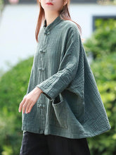 Vintage Solid Color Button Cropped Loose Outwear