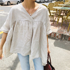Women Loose And Irregular Casual Pullover Bat Sleeve T-Shirt
