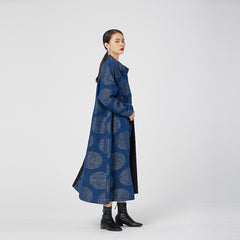 Retro Denim Splicing Embroidered Polka Dot Midi Dress