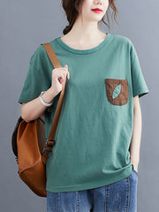 Loose Slim Pocket Patch Embroidered Casual T-Shirt