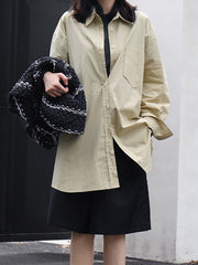 Simple Oversized Solid Lapel Loose Blouse