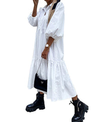 Loose Solid Color Lapel Collar Maxi Dress