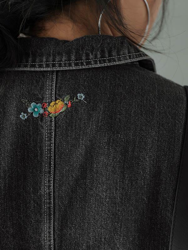 Vintage Embroidered Jean Lapel Outwear